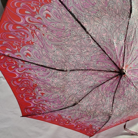 Unique Vintage 70s Psychedelia Print Red Pink and Blue Umbrella - Picture 11 of 12